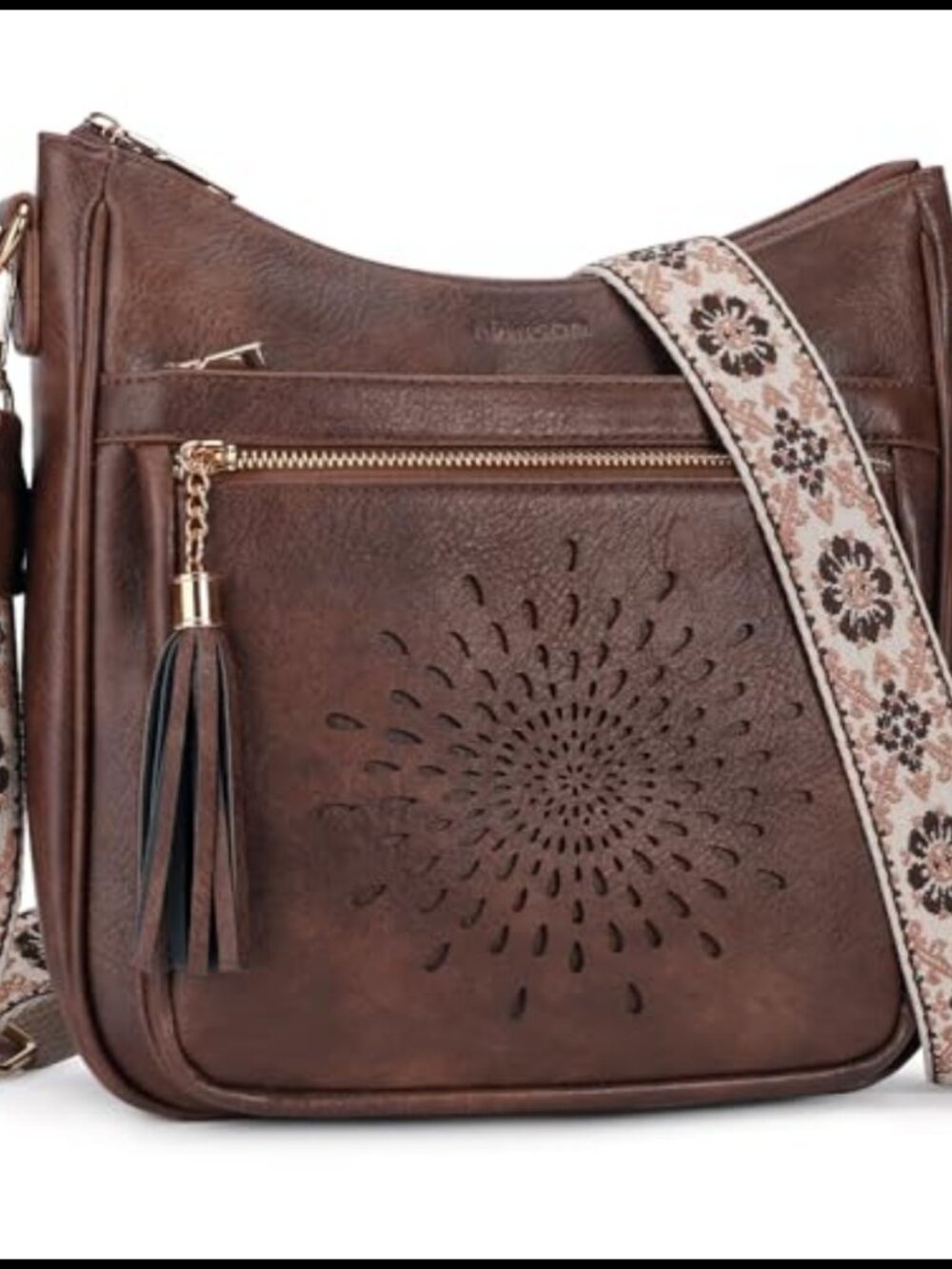 Vegan PU Leather Crossbody Bag with Tassel & Wide Strap
